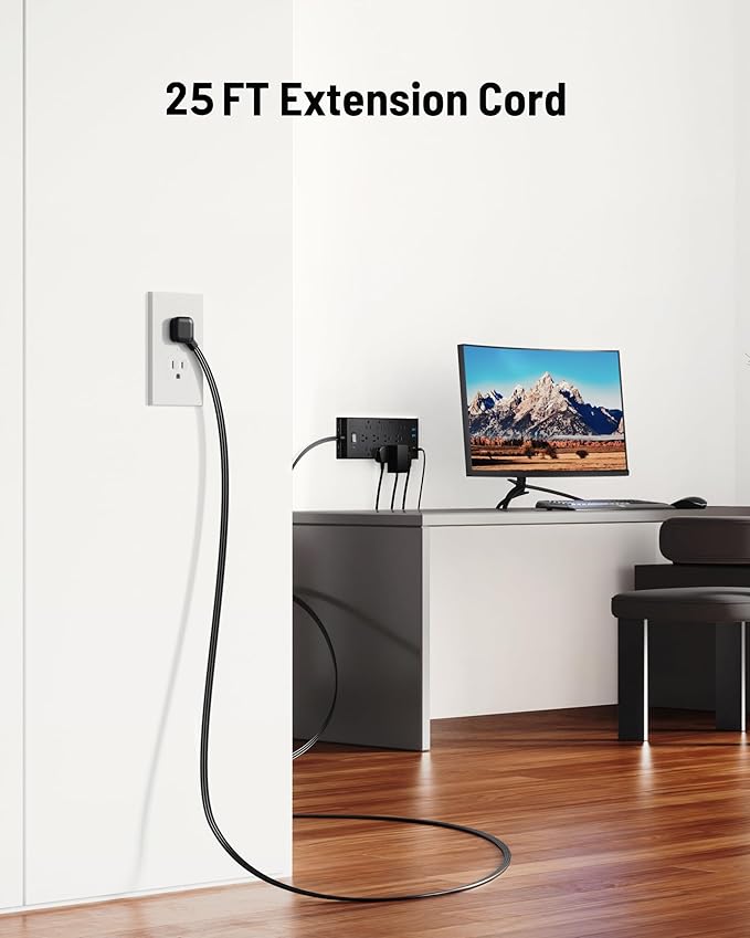 Surge Protector Power Strip 4800J, LeZone 25Ft Long Extension Cord Flat Plug - Image 3