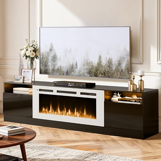 YISUFO 80” TV Stand with 36” Electric Fireplace, Large Modern Media - Image 8