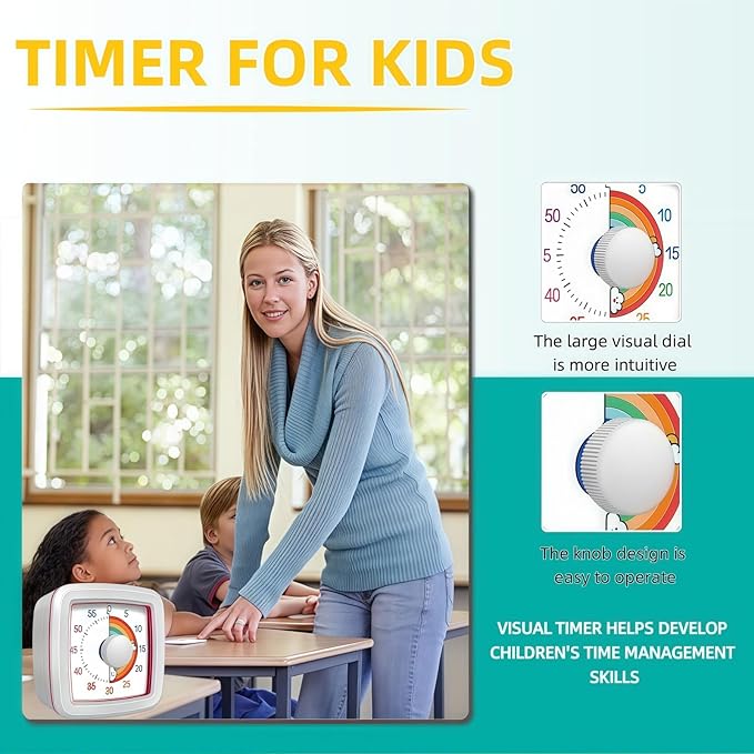 Visual Timer for Kids Adults, 60-Minute Countdown Timer for Classroom, Pomodoro - Image 3