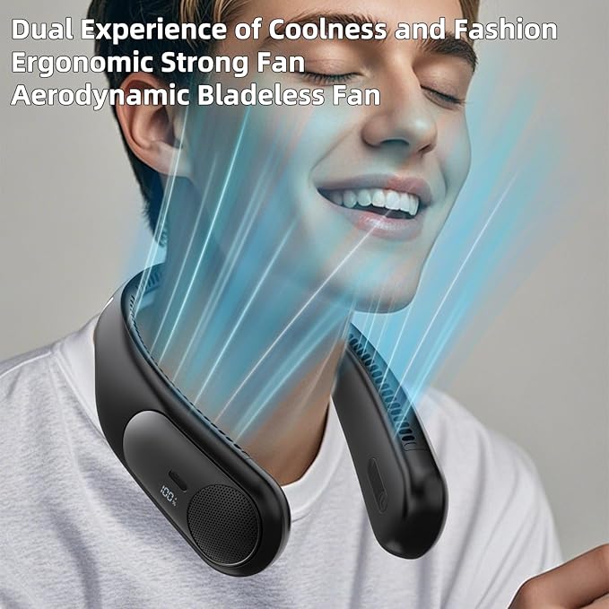 Portable Neck Fan, Personal Wearable Bladeless Fan, LED Display, 6000mAh USB - Image 6