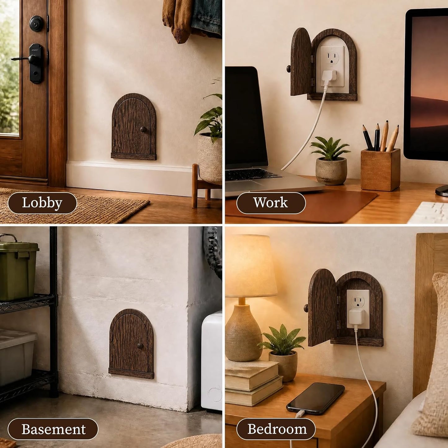 2 Pack Fairy Door Outlet Covers, Wooden Outlet Covers, Wood Door Shape Romantic Fairy Doors Outlet Cover Plate, No Drilling Outlet Cover Plates, Decorative Wall Outlet Cover for Children and Pets