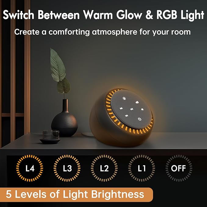 DreamSky Sound Machine for Sleep, 26 Sounds & RGB Night Light, USB-C Powered - Image 4