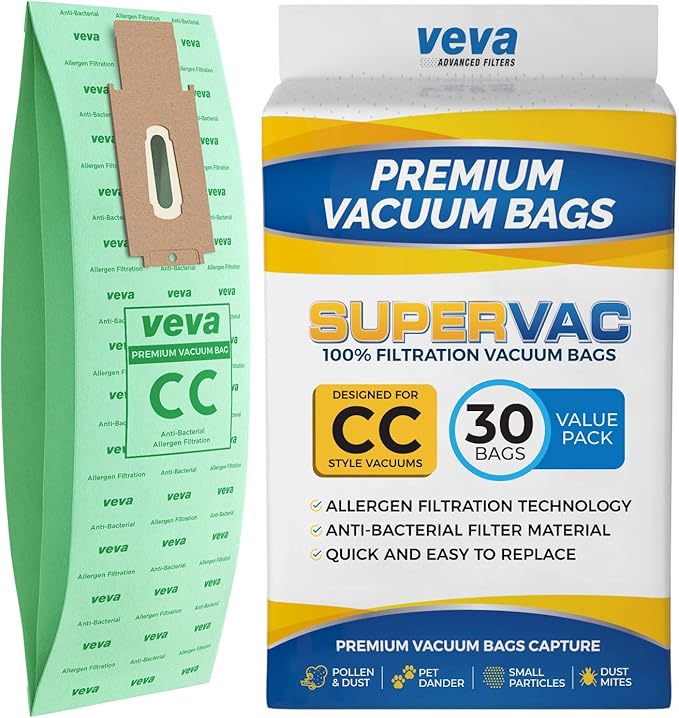 30 Pack Type CC Vacuum Bags for Oreck XL, 9000 Upright Vacuum Cleaner, by VEVA