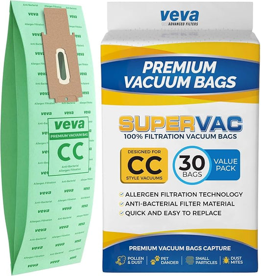 30 Pack Type CC Vacuum Bags for Oreck XL, 9000 Upright Vacuum Cleaner, by VEVA