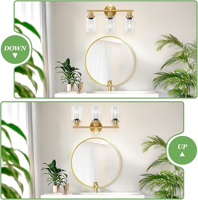 Guliaofo 3-Light Brushed Gold Vanity Lights, E26 Modern Bathroom Light Fixtures - Image 4
