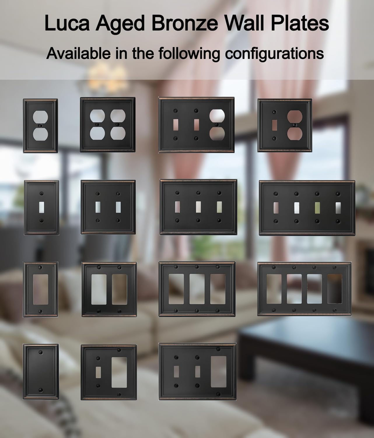 OKAWYC Single Duplex Outlet Light Switch Cover Luca Metal Wall Plate, 4-Pack Aged Bronze 1 Gang, Oil Rubbed Bronze for Receptacle Light Switch, Outlet Cover Decorative, Wallplate, Midsize, Durable