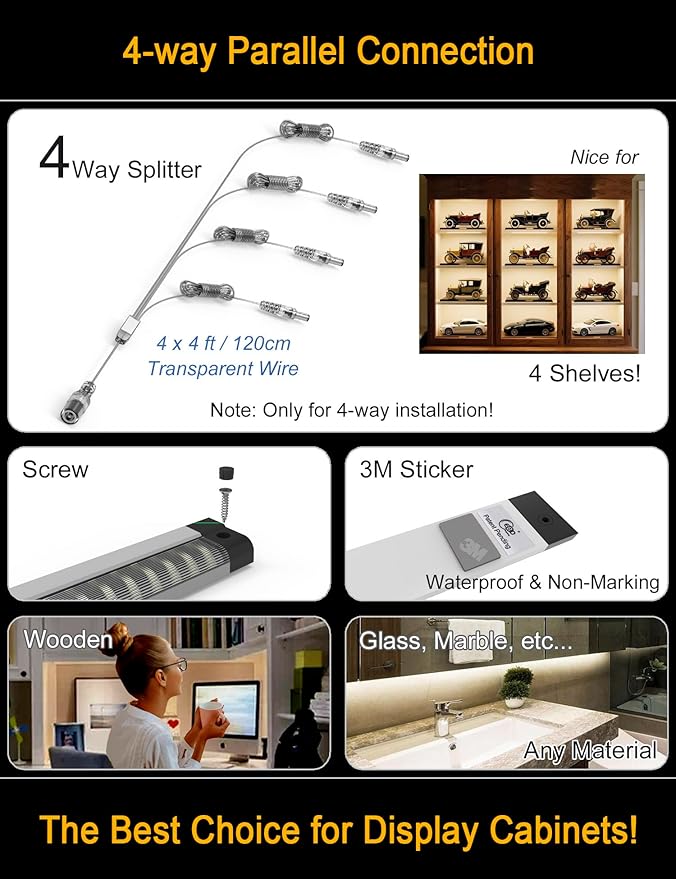 EBD LED Under Shelf Lights, 4-Way Parallel Light Bar, 12-Panel Cabinet Lighting - Image 2