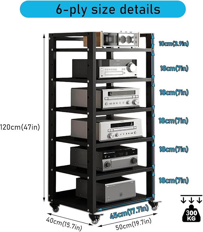 Dernoing 6 Tier Audio Rack Tower, CD Record Player Stereo Receiver AV Equipment - Image 2