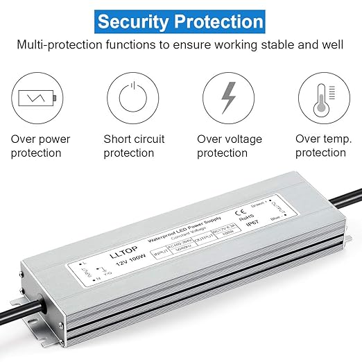 LLTOP LED Driver 100 Watts Waterproof IP67 Power Supply AC100-264V to 12V DC - Image 2