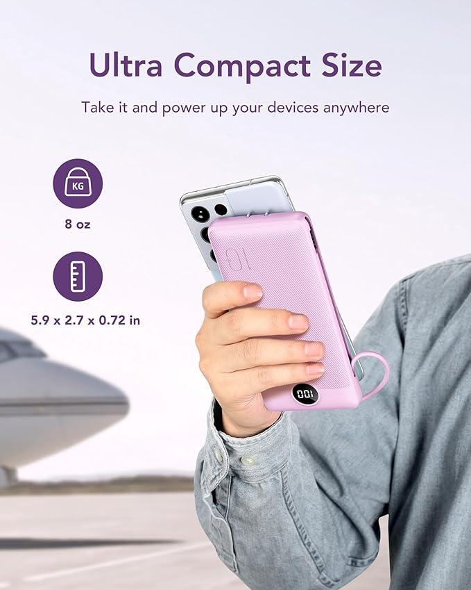 VEGER Portable Charger for iPhone Built in Cables and Wall Plug, 10000mah Slim - Image 8