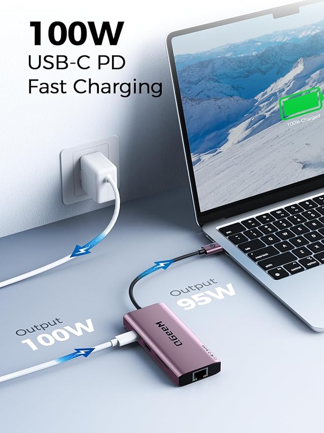 QGeeM USB C Hub Ethernet, 9 in 1 USB Type C Hub HDMI Multi-Port Converter - Image 5
