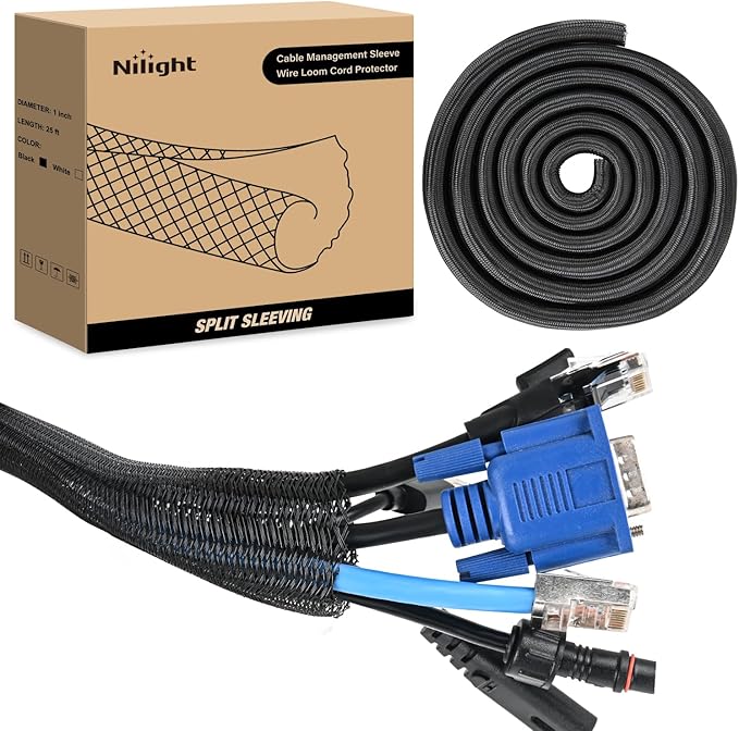 Nilight Cable Sleeve, 25ft-1inch Cord Management Sleeves, Braided Sleeving by Nilight