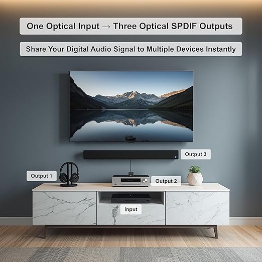 J-Tech Digital 1x3 Optical Audio Splitter, 1 in 3 Out Toslink SPDIF Digital - Image 3