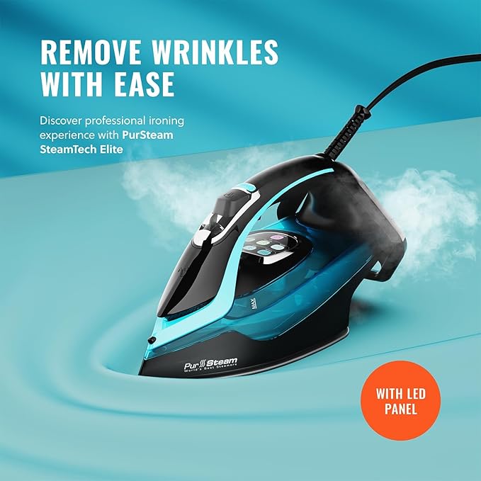 PurSteam SteamTech Elite 1750W Steam Iron, Digital Temp Control & LED Display - Image 2