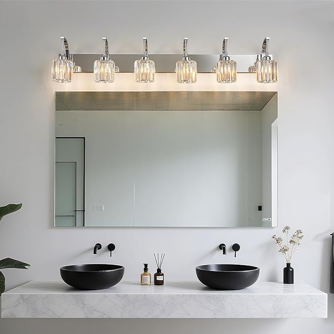 FDPBY 6-Light Crystal Vanity Light, Chrome Modern Wall Sconce - Image 8