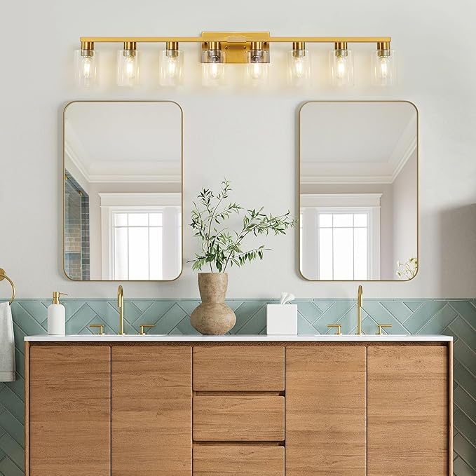 8 Light Gold Bathroom Light Fixtures, Modern Large Vanity Lights - Image 4
