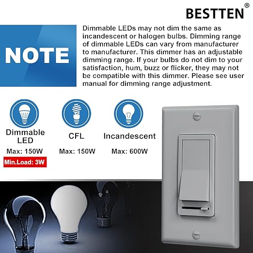 BESTTEN 10 Pack Dimmer Wall Light Switch, Compatible - Image 5