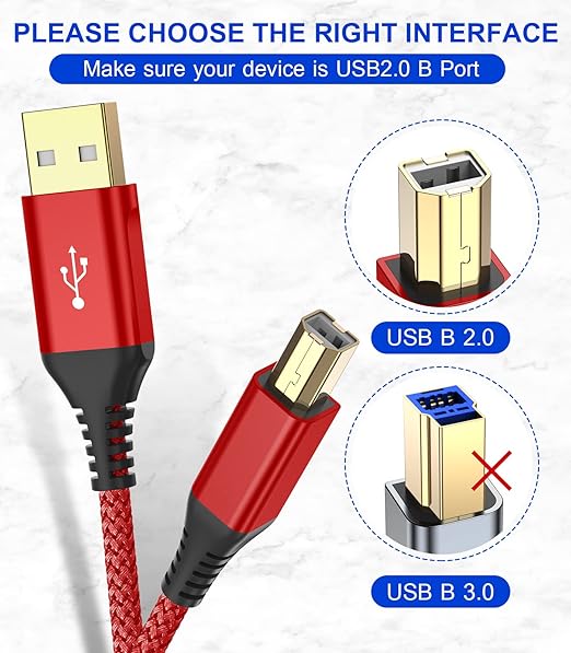 sweguard Printer Cable 10ft, USB 2.0 USB-A to USB-B Cord, High Speed Nylon - Image 4