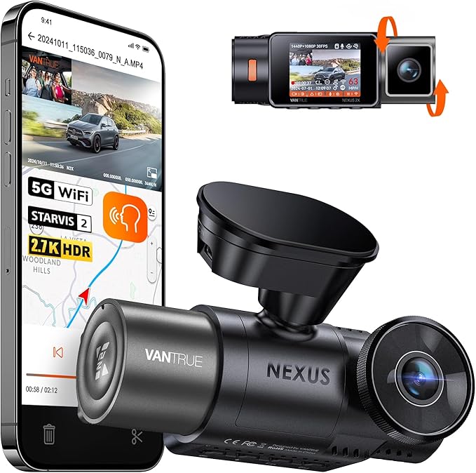 Vantrue N2X 2.7K Dash Cam Front and Inside, 5G WiFi Dual Dash Camera by VANTRUE