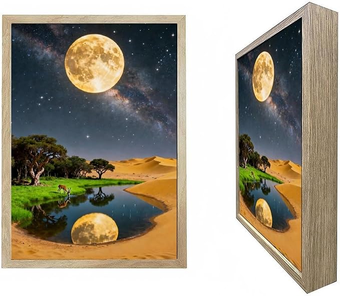 URVIP LED Glowing Photo Frame, 3D Starry-Sky Blue Moon Wall Art, 9x12 Inches by URVIP