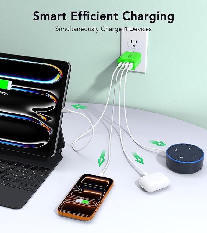 2 Pack USB C Charger, 40W Fast Charge Cube, 4-Port QC+PD Wall Plug, Galaxy S24 - Image 2
