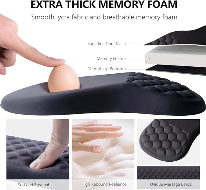 Mouse Pad Wrist Support, Laokiiy 2 in1 Keyboard Wrist Rest+ Ergonomic Mouse Pad - Image 3