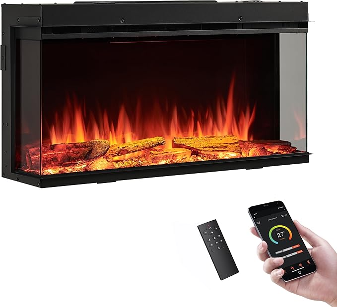 LegendFlame 35" W Smart Build in Electric Fireplace Insert, 1-2-3 Sided View by LegendFlame