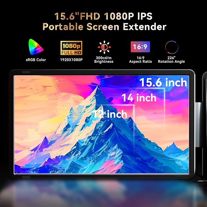 15.6" Detachable Laptop Screen Extender, FHD 1080P IPS Dual/Triple Portable - Image 2