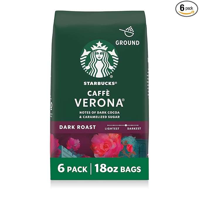 Starbucks Ground Coffee, Dark Roast Hot or Iced Coffee, Caffè Verona, Six 18 oz by StarbucksCoffee
