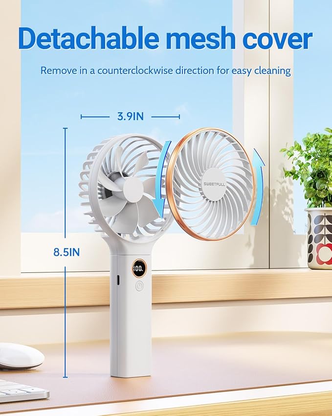 SWEETFULL Handheld Portable Fan, 5000mAh Rechargeable Battery, 6 Speed Wind - Image 3