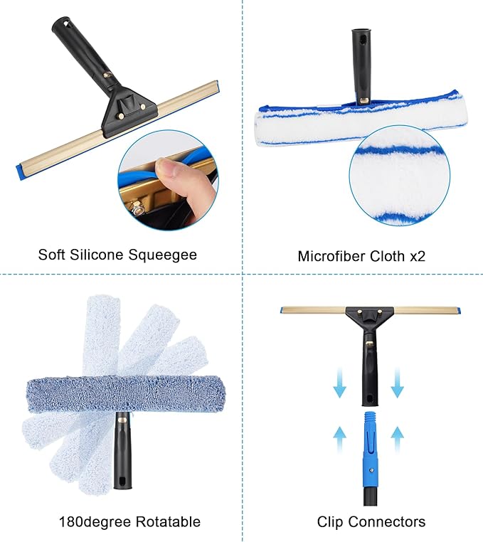 Window Cleaning Kit with Storage Bucket, Window Squeegee with 4.13ft Extension - Image 3