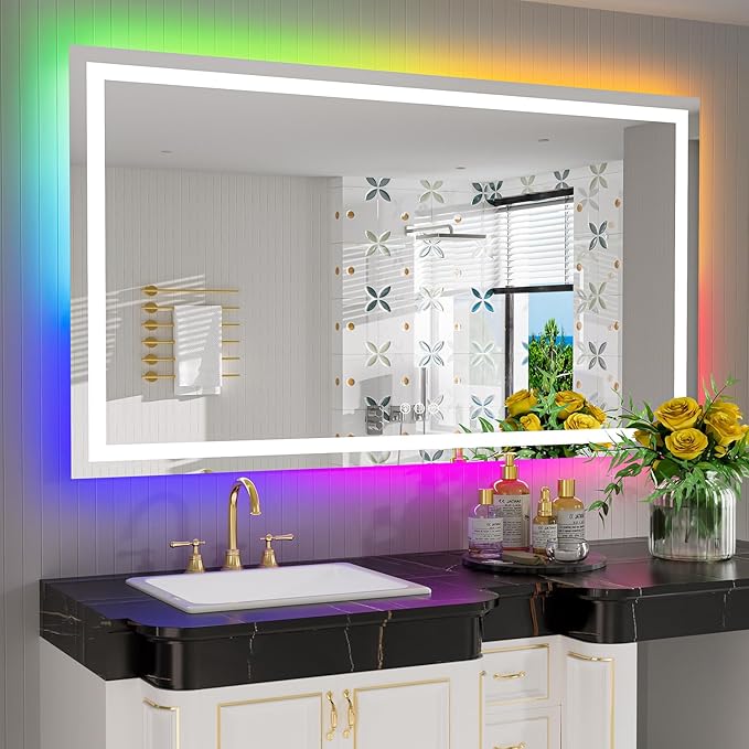YEELAIT 57x36 Inch RGB LED Bathroom Mirror Front Light and RGB Backlit Lighted by YEELAIT