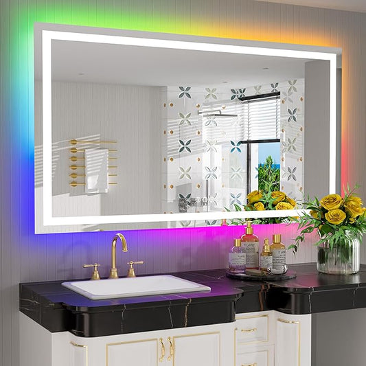 YEELAIT 57x36 Inch RGB LED Bathroom Mirror Front Light and RGB Backlit Lighted by YEELAIT