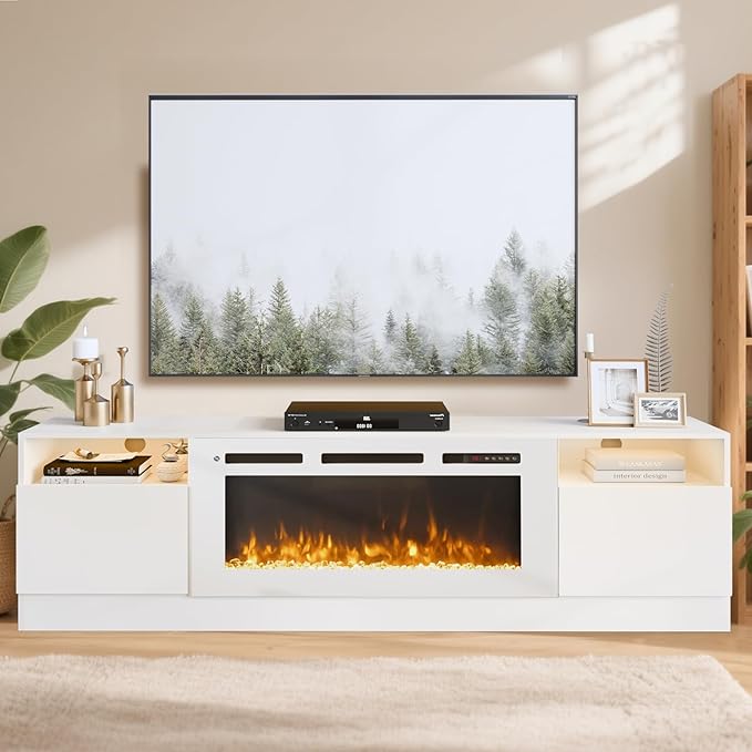 YISUFO 80” TV Stand with 36” Electric Fireplace, Large Modern Media - Image 2