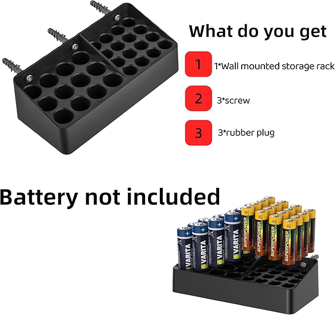 RUDDLIN Battery Storage Organizer Battery Storage Box Black Fits 16 AAA & 12 AA - Image 3