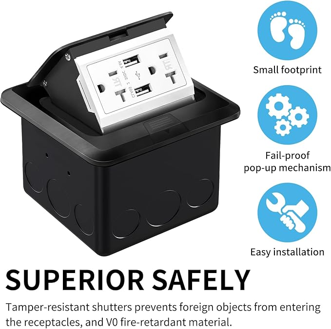 Vagueior Recessed Floor Electrical Outlet Kit, Waterproof Electrical Outlet - Image 4
