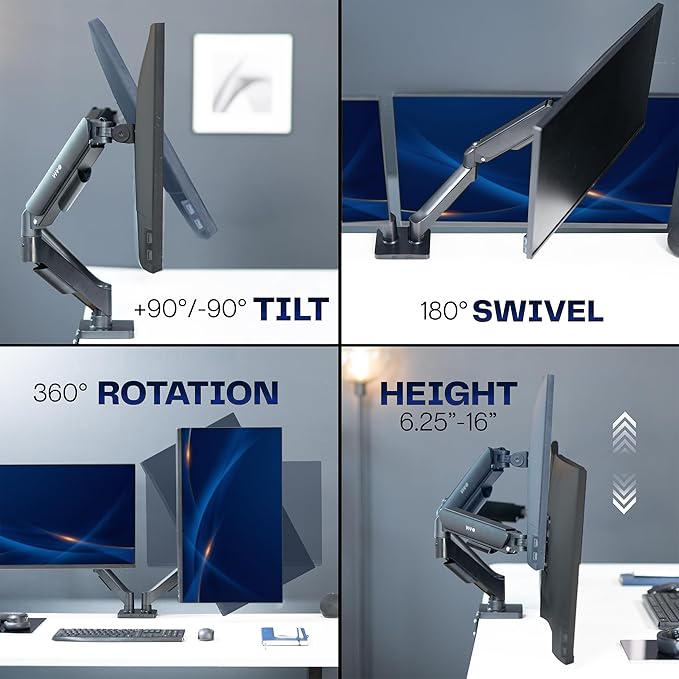 VIVO Dual Monitor up to 32 inches and 19.8 lbs per Screen, Pneumatic Arm Desk - Image 8