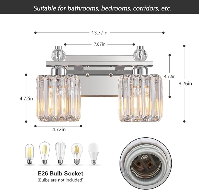 FDPBY Chrome Bathroom Vanity Lights Crystal Vanity Light Bathroom Lighting - Image 5
