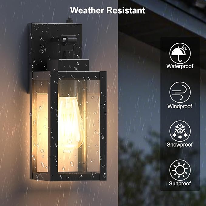 LTBLIGHT 2-Pack Dusk to Dawn Outdoor Wall Lights, Modern Black Sensor Porch - Image 3