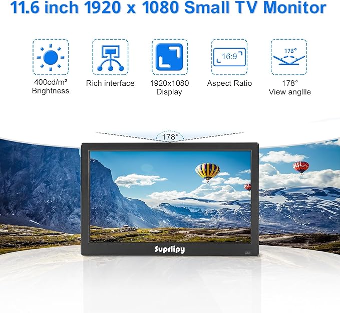Suprlipy 12 inch FHD Small IPS Monitor LCD Display Screen 1920x1080 60Hz 16:9 - Image 2