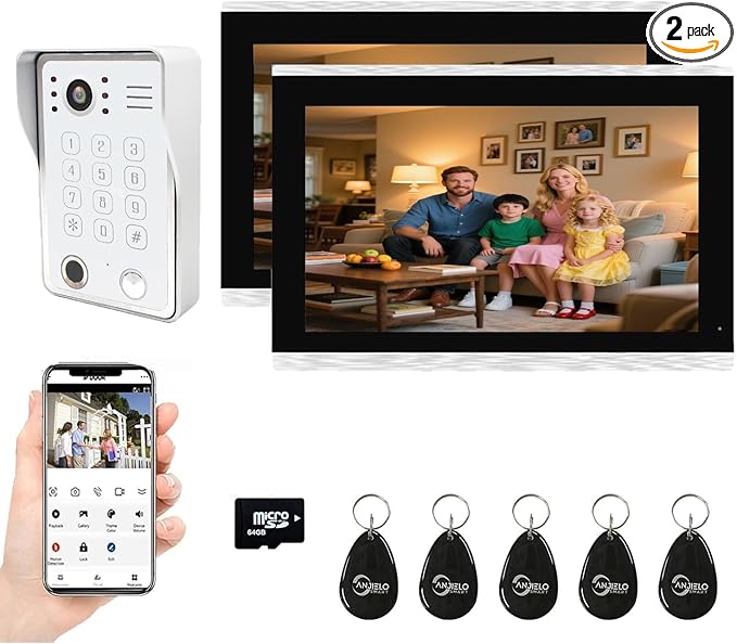 Wired Video Door Phone Kit Apartment Intercom System, 10 Inch Touch Screen by ANJIELOSMART