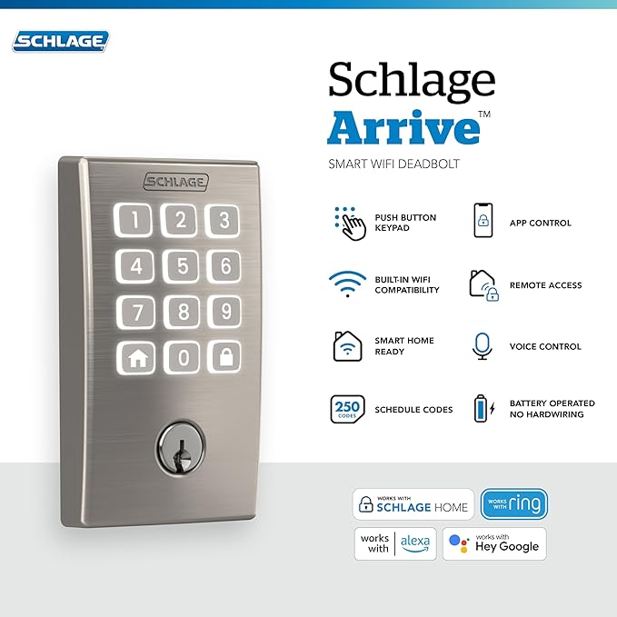 Schlage Arrive WiFi Deadbolt Smart Lock, Keyless Entry Door Lock - Image 2