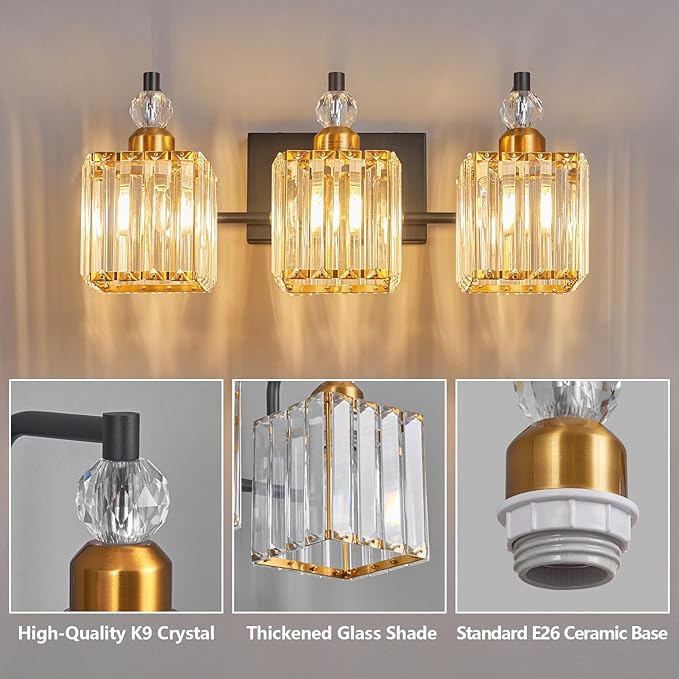 BBLLWJ Bathroom Vanity Lights 3-Light Bathroom Light Gold Brushed Brass Finish - Image 3