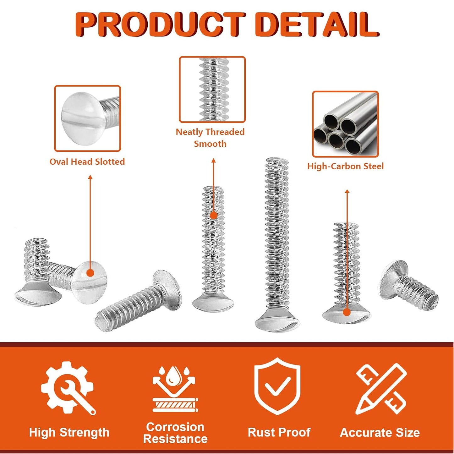 130PCS Wall Plate Screws,6-32 Thread White Outlet Cover Screws,Oval Head Slotted Light Electrical Cover Panel Switch Plate Screws,5 Length 3/8", 9/16", 3/4", 1", 1-3/16" Long