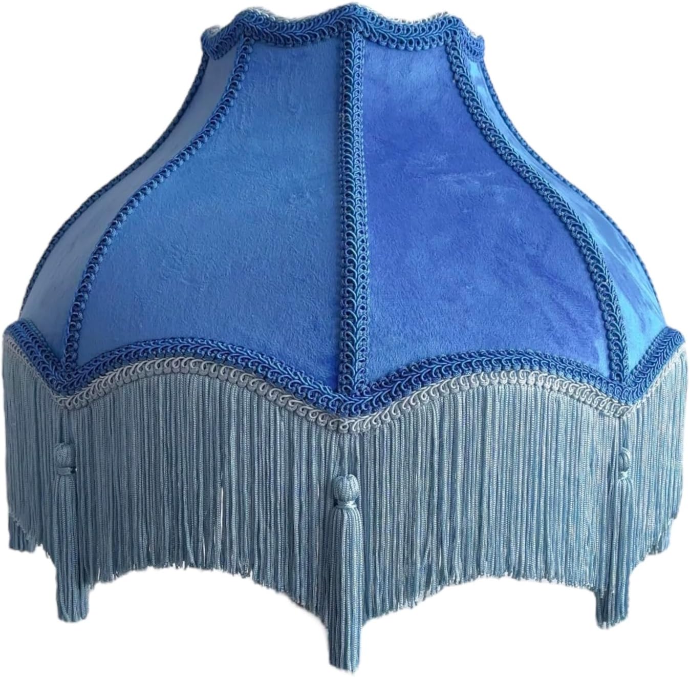 Tristan Home Premium Classic Victorian Style Bell Shape Scallop Large Velvet Lamp Shade with Tassels and Fringe, 14inch Width 11inch Height, (Ocean Blue), Medium