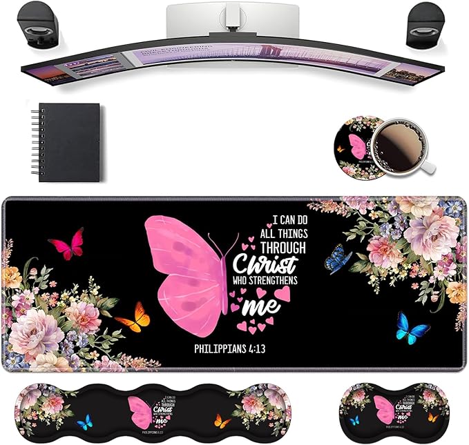 Ergonomic Keyboard Wrist Rest & Mouse Pad Wrist Rest Set, Butterfly Quote Bible by Unknown
