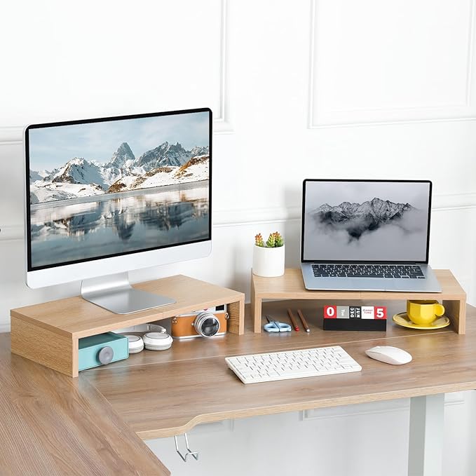 TEAMIX 2 Pack Monitor Stand Riser-20 inch, Wooden Desktop Riser - Image 2