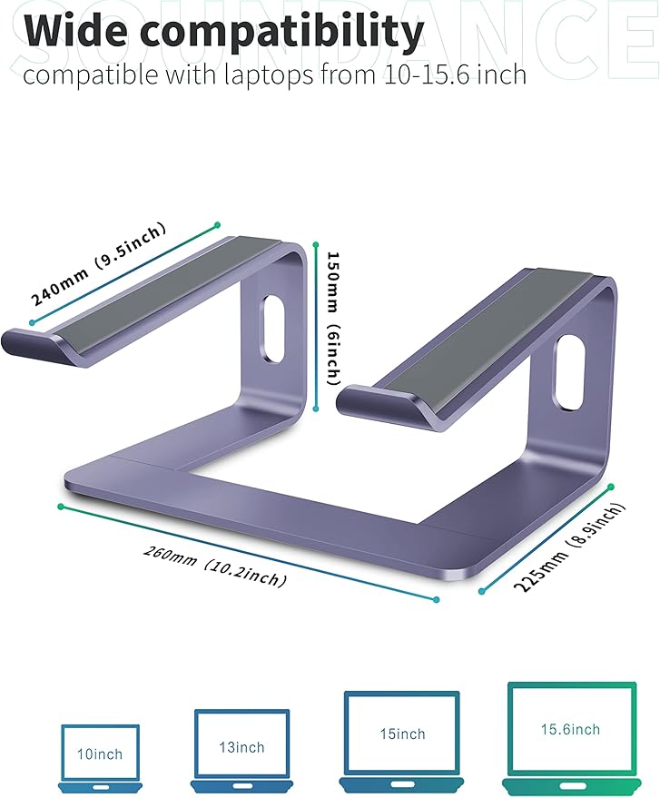 SOUNDANCE Laptop Stand, Aluminum Computer Riser, Ergonomic Laptops Elevator - Image 2