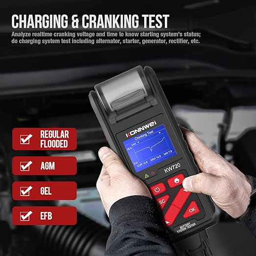 KONNWEI KW720 Car Battery Tester 6V 12V 24V W/Printer, Battery Load Tester - Image 5