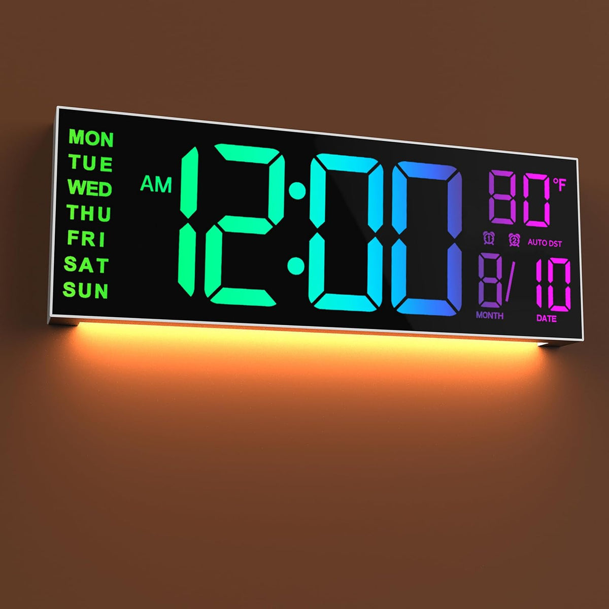 JALL 16" Large Digital Wall Mount Clock, Count Down Timer, Big LED, 8 RGB Color